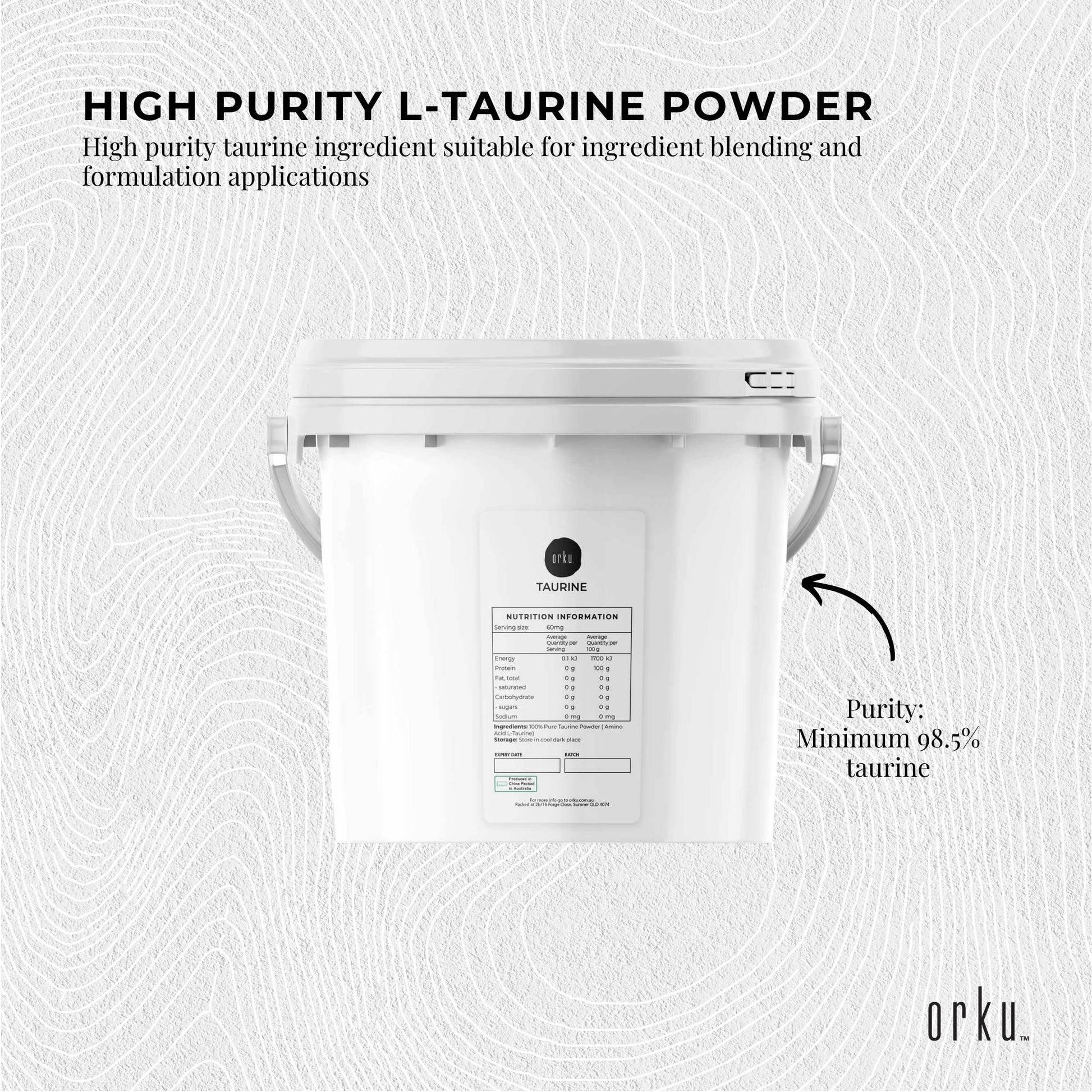 Orku 5kg Taurine Powder Tub - High Purity L-Taurine Amino Acid Ingredient