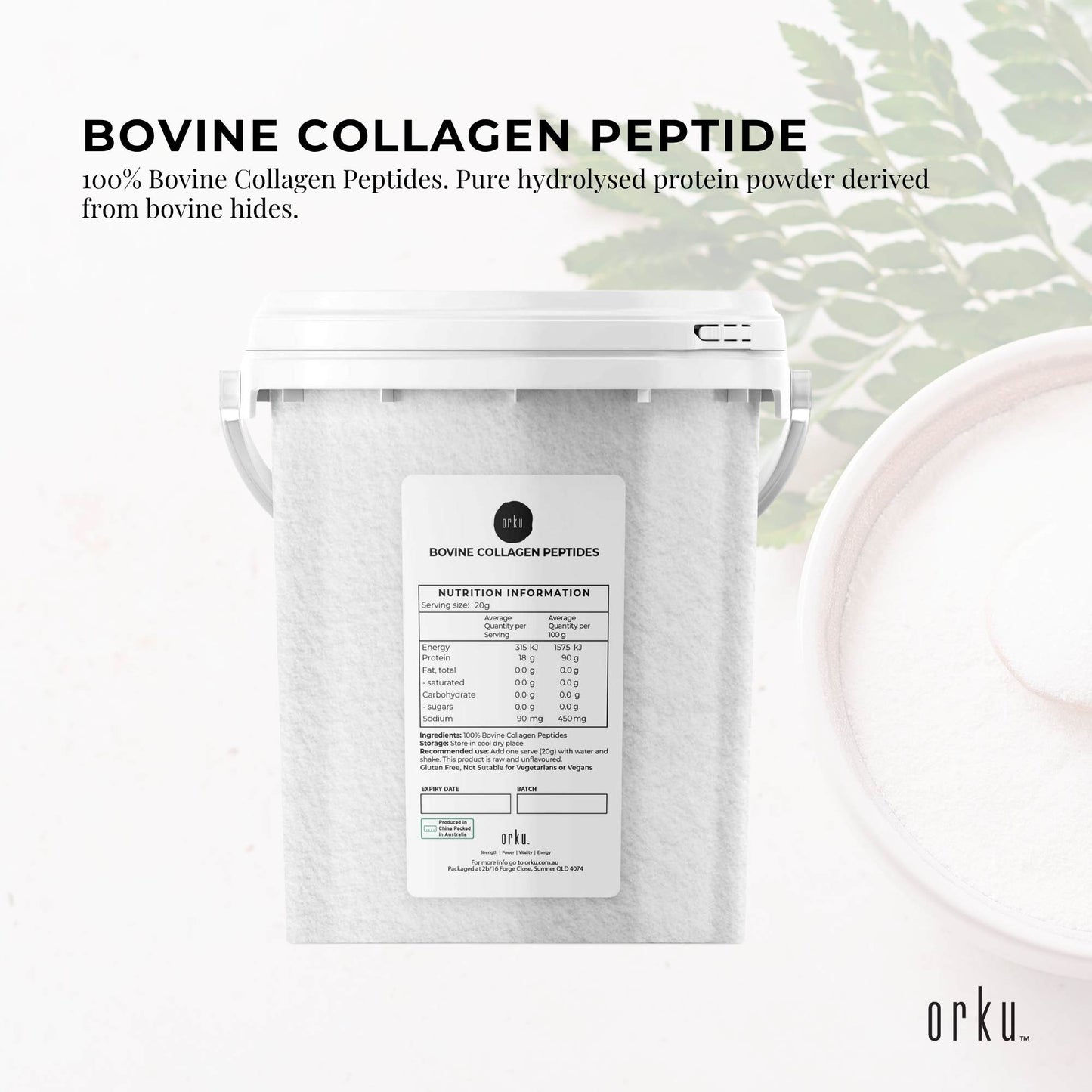 Orku 600g Bovine Collagen Peptides Powder Tub Hydrolysed Protein
