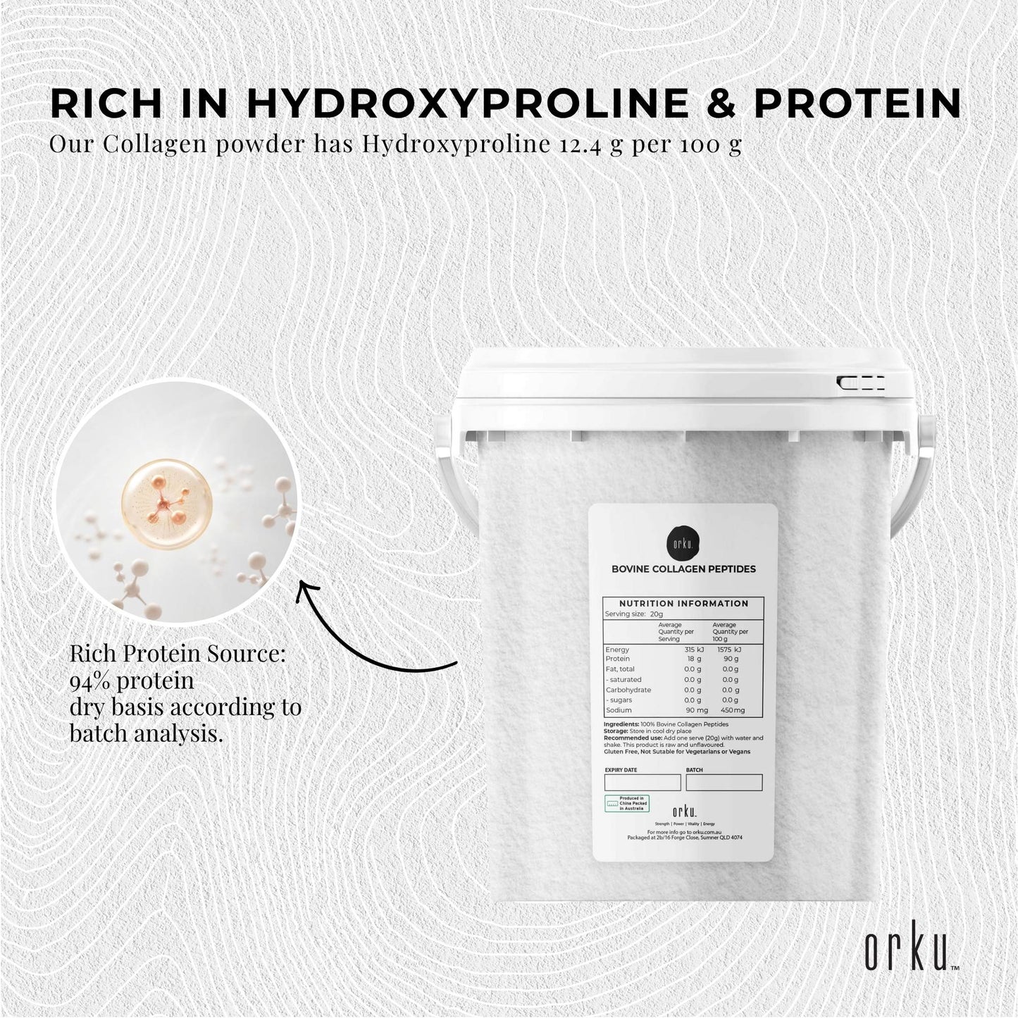 Orku 600g Bovine Collagen Peptides Powder Tub Hydrolysed Protein
