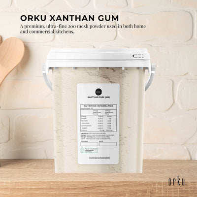 Orku Xanthan Gum Thickener Fine Powder 200 Mesh FCC E415 Food Grade Tub