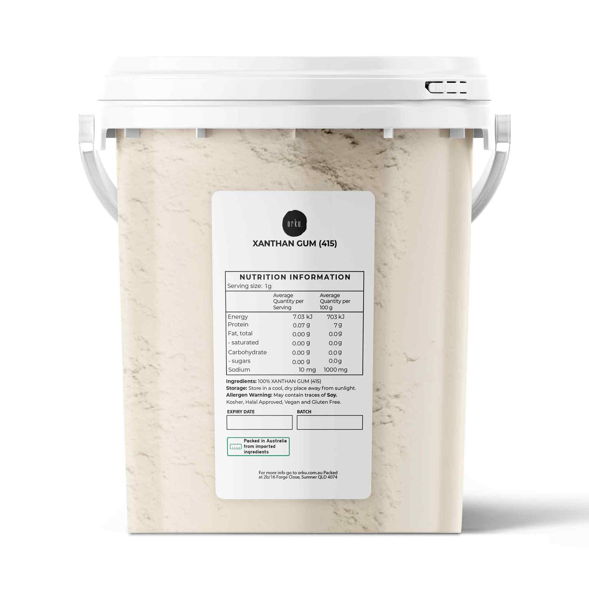 Orku Xanthan Gum Thickener Fine Powder 200 Mesh FCC E415 Food Grade Tub