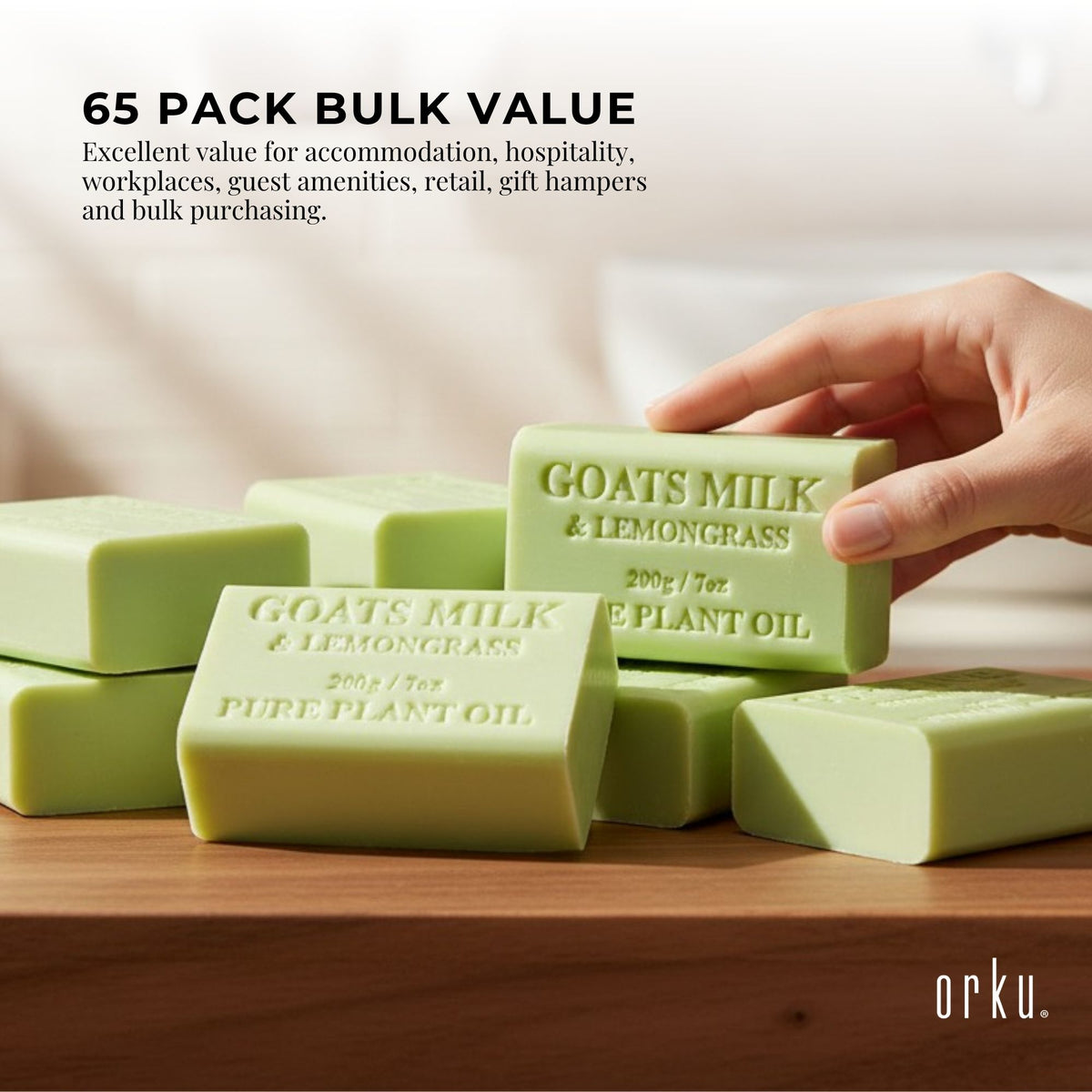 Orku 65 x 200g Goat Milk Lemongrass Soap Bars Australian Made