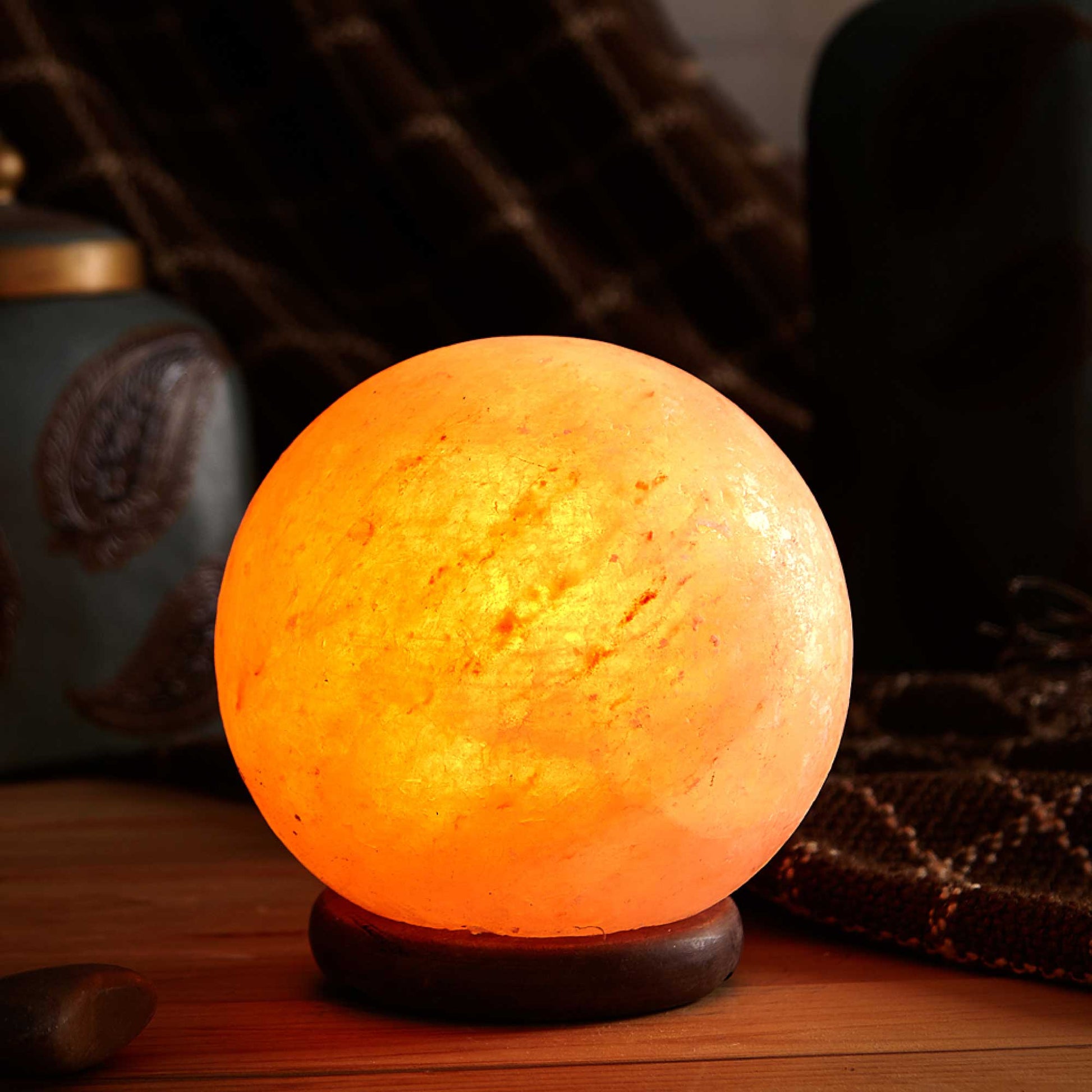 Orku 6.5" Ball Shape Himalayan Pink Salt Lamp - Carved Sphere Night Light