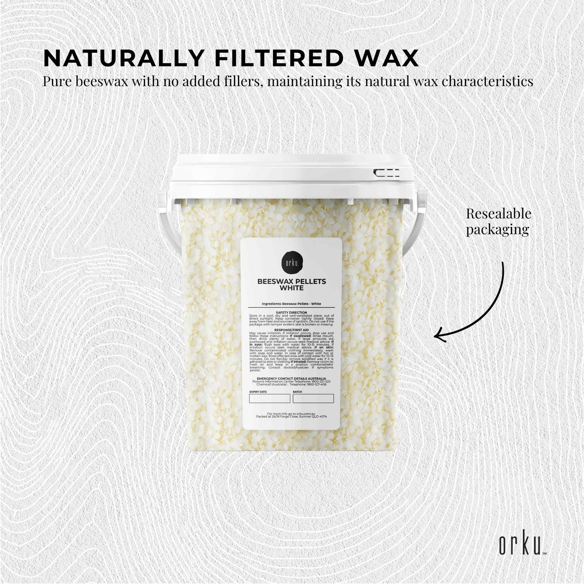 Orku 700g Pure Beeswax Pellets White BP Grade Refined Bead - Candle Cosmetic Tub