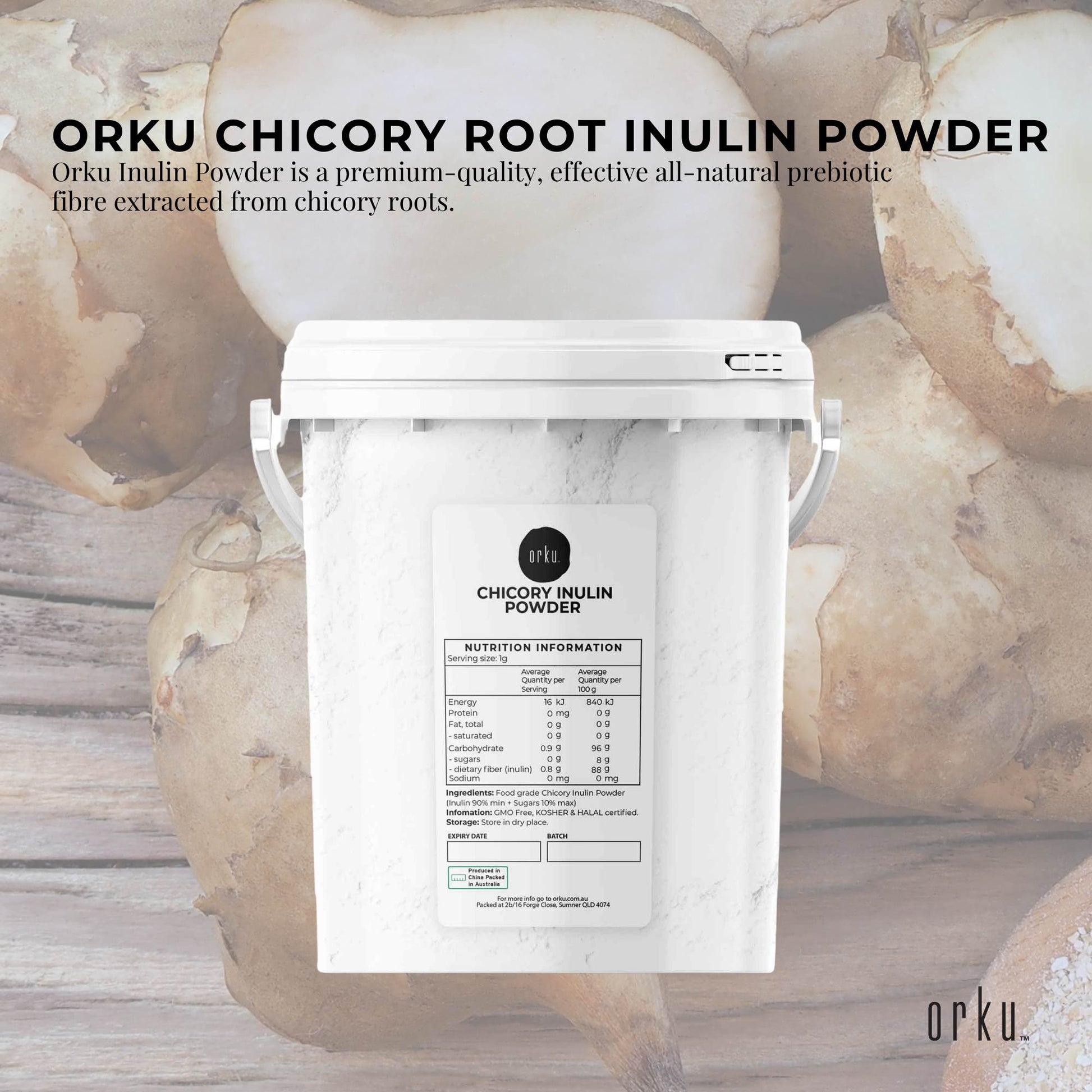 Orku 800g Chicory Root Inulin Powder Tub - Unflavoured Natural Prebiotic Fibre