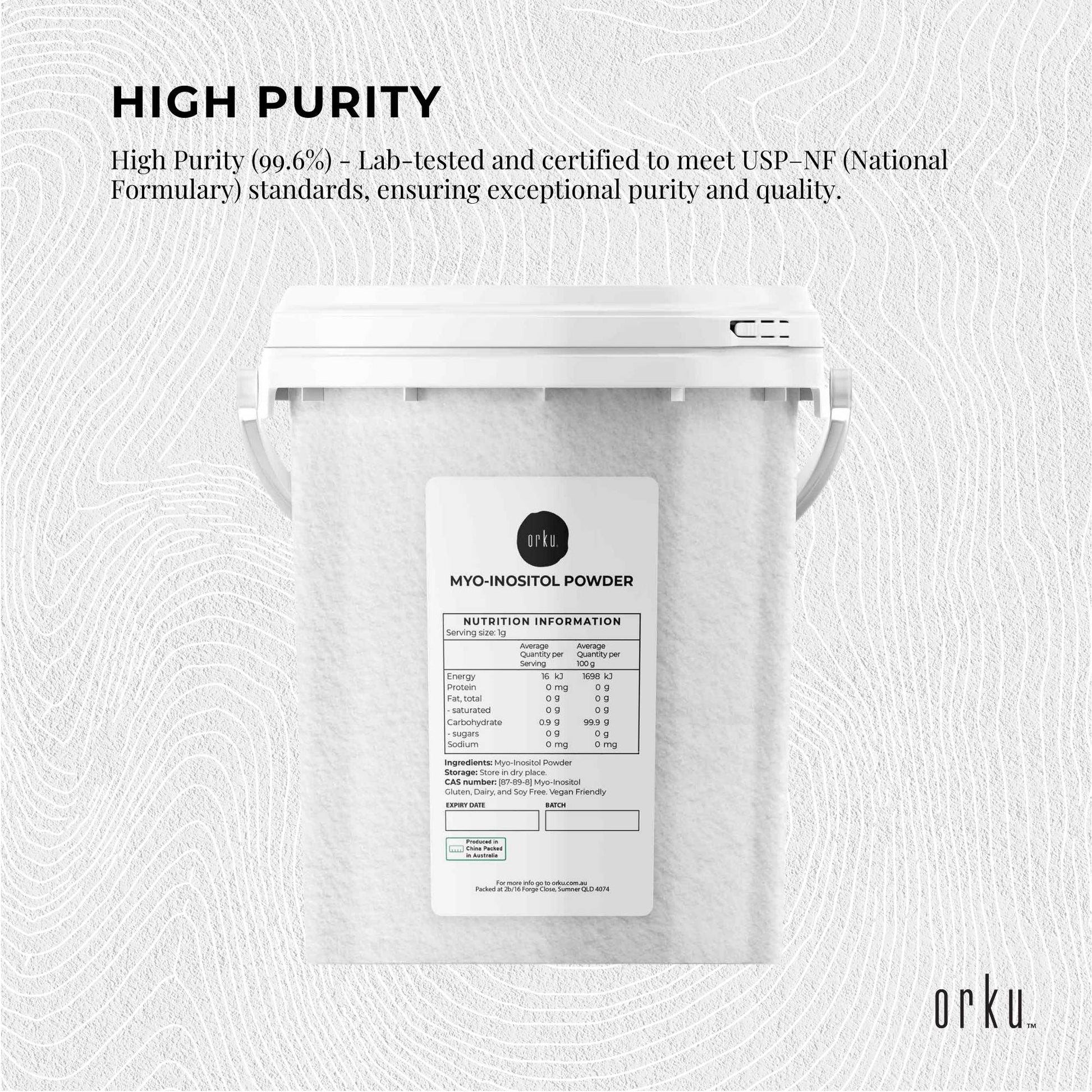 Orku Myo Inositol Powder Buckets - USP Grade High Purity Unflavoured