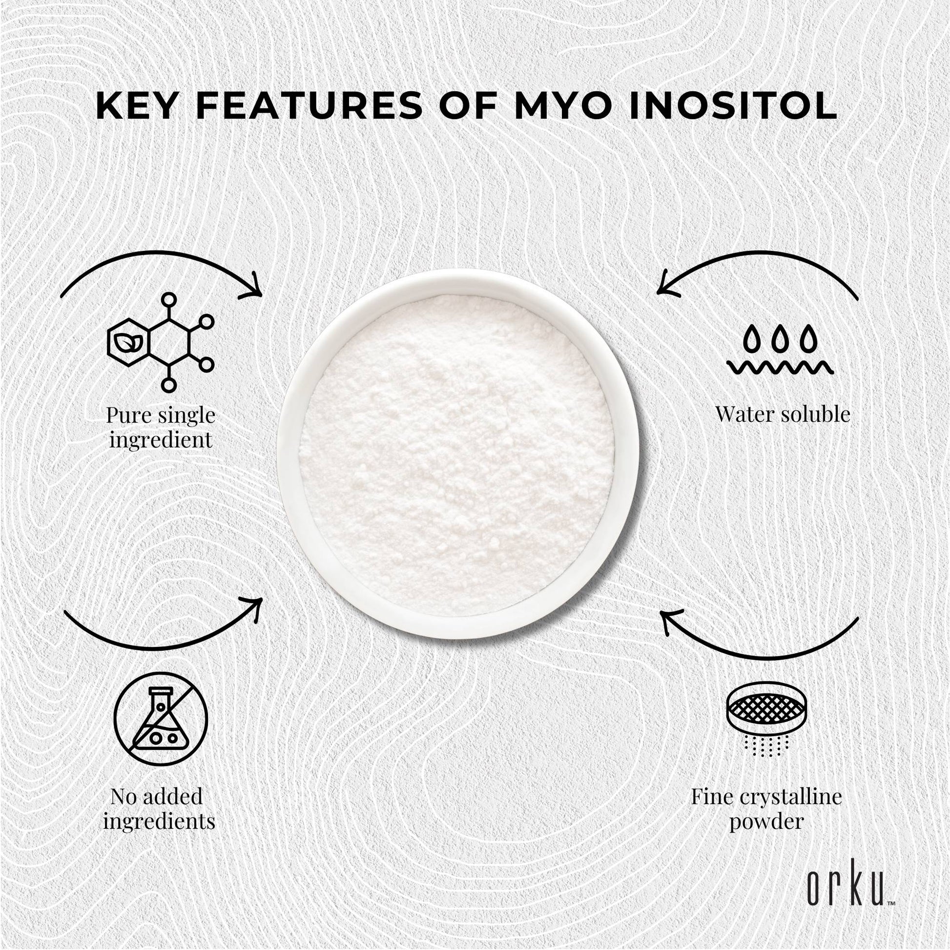 Orku 800g Myo Inositol Powder Tub - USP Grade High Purity Unflavoured