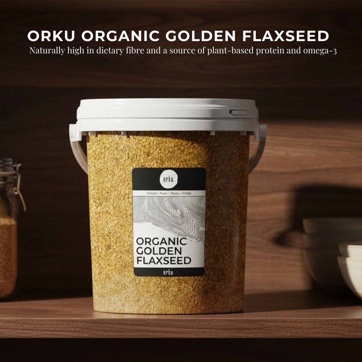 Orku 800g Organic Golden Linseed Flaxseed Whole Grain Non GMO - Tub
