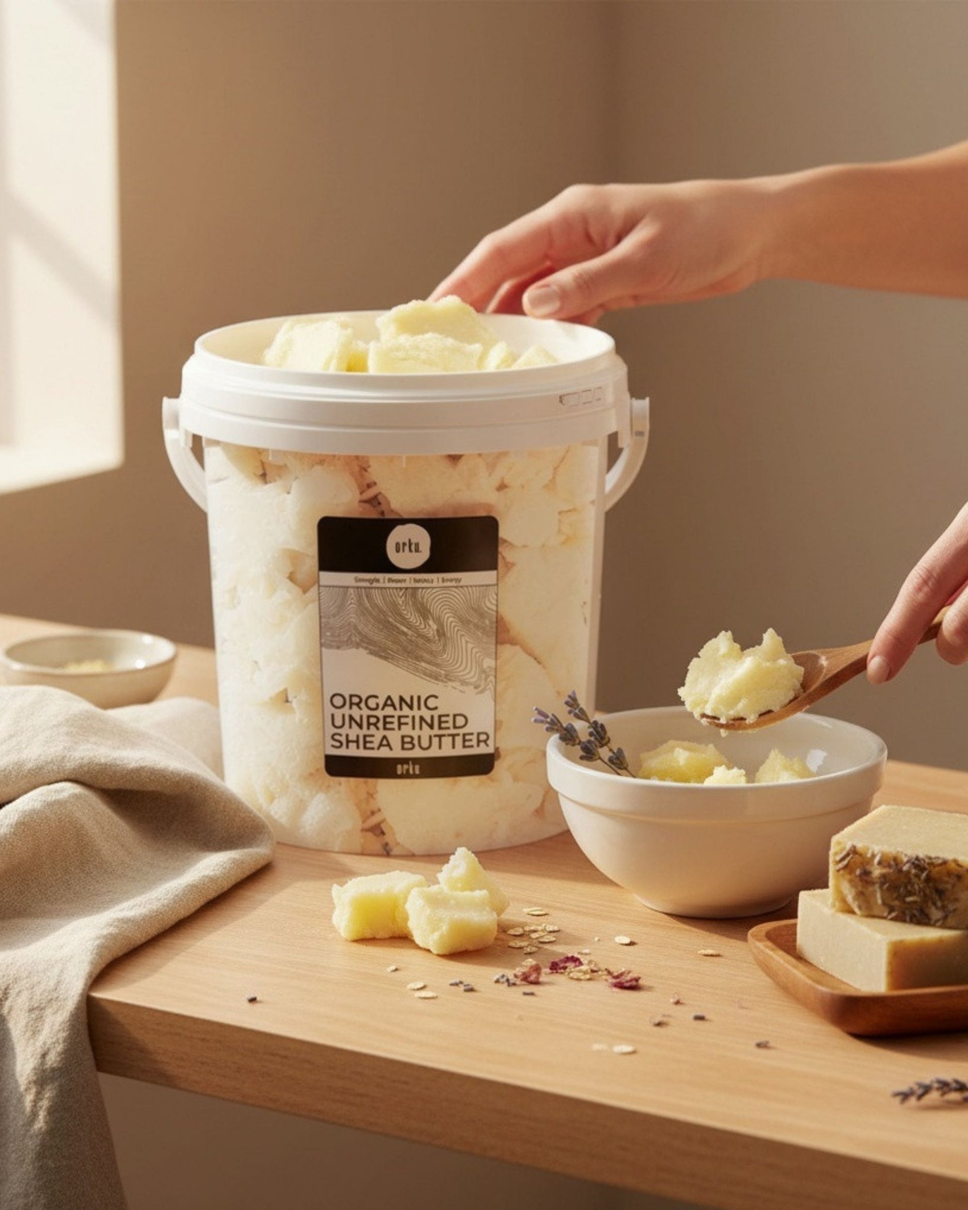 Orku 800g Organic Unrefined Shea Butter Tub Raw African Karite Chunks