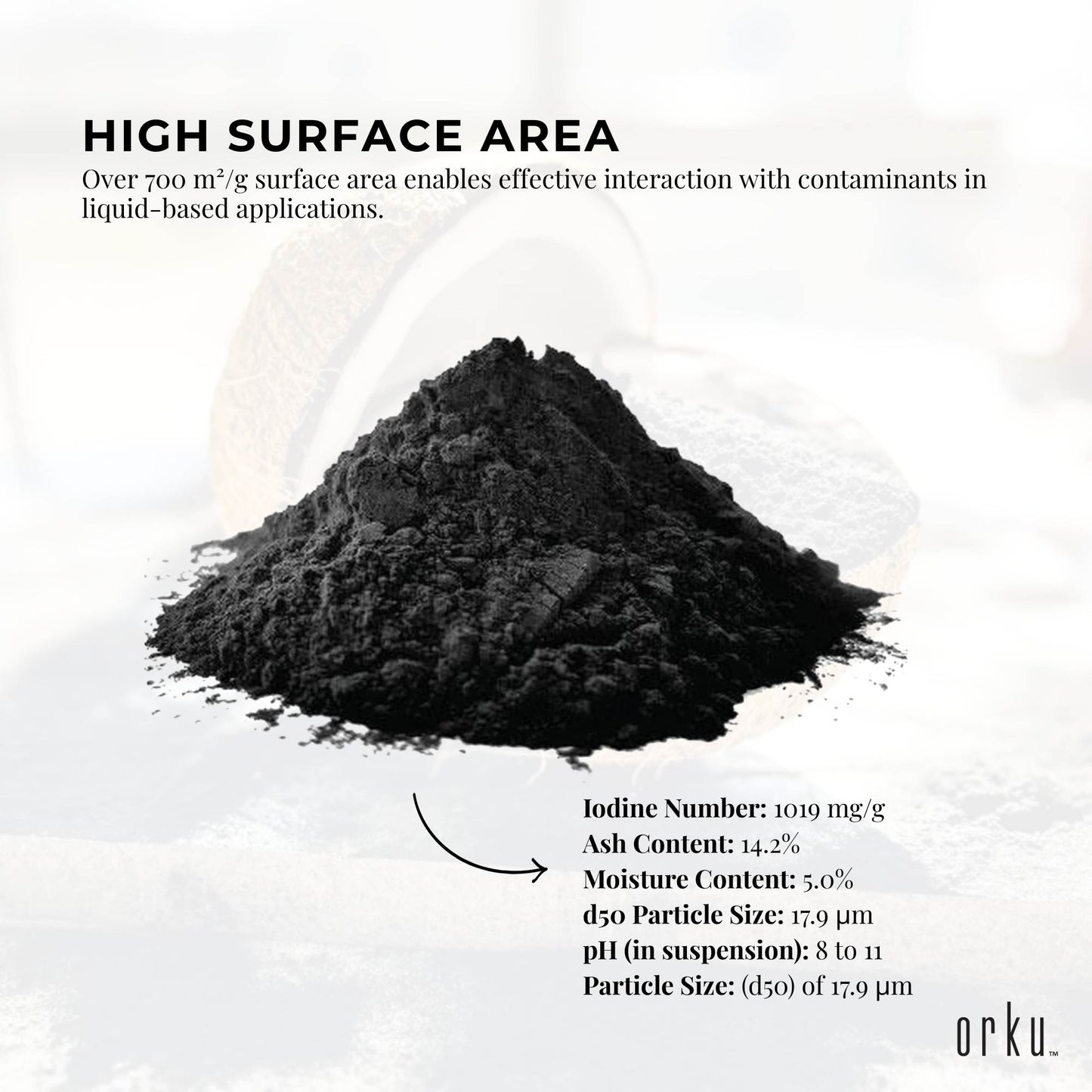 Orku Activated Carbon Powder Coconut Charcoal Bucket - Water Filtration