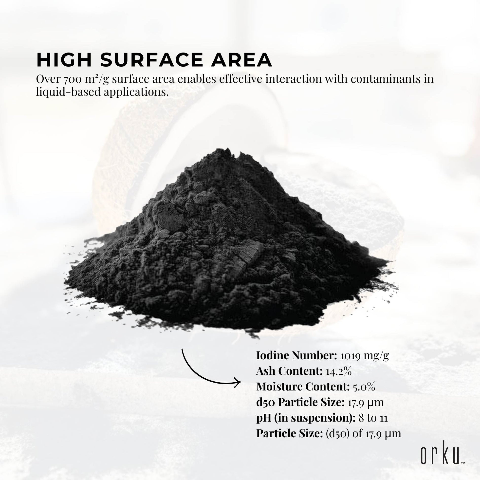 Orku Activated Carbon Powder Coconut Charcoal Bucket - Water Filtration