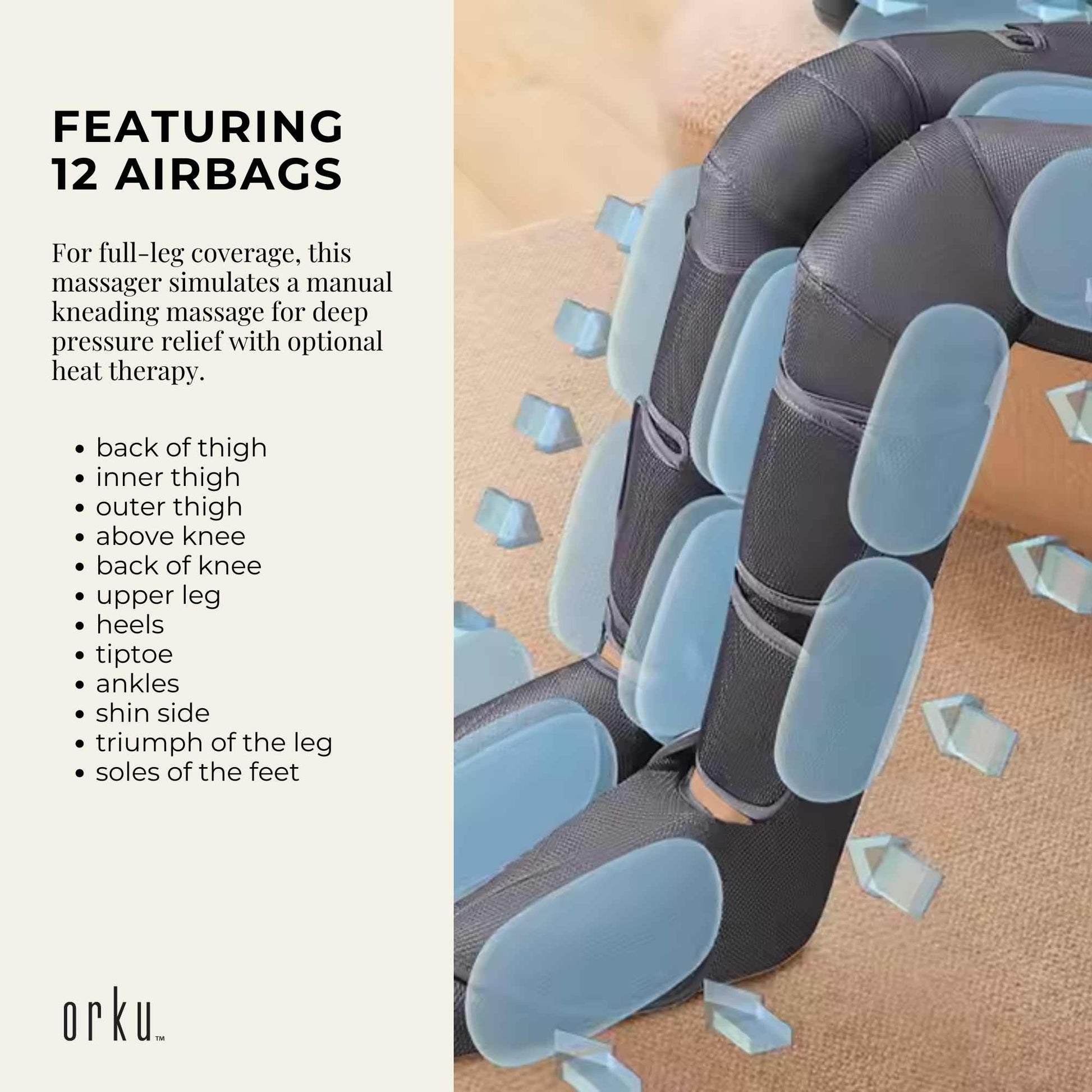 Orku Air Compression Leg Knee Foot Massager with Heat – Relaxation and Recovery