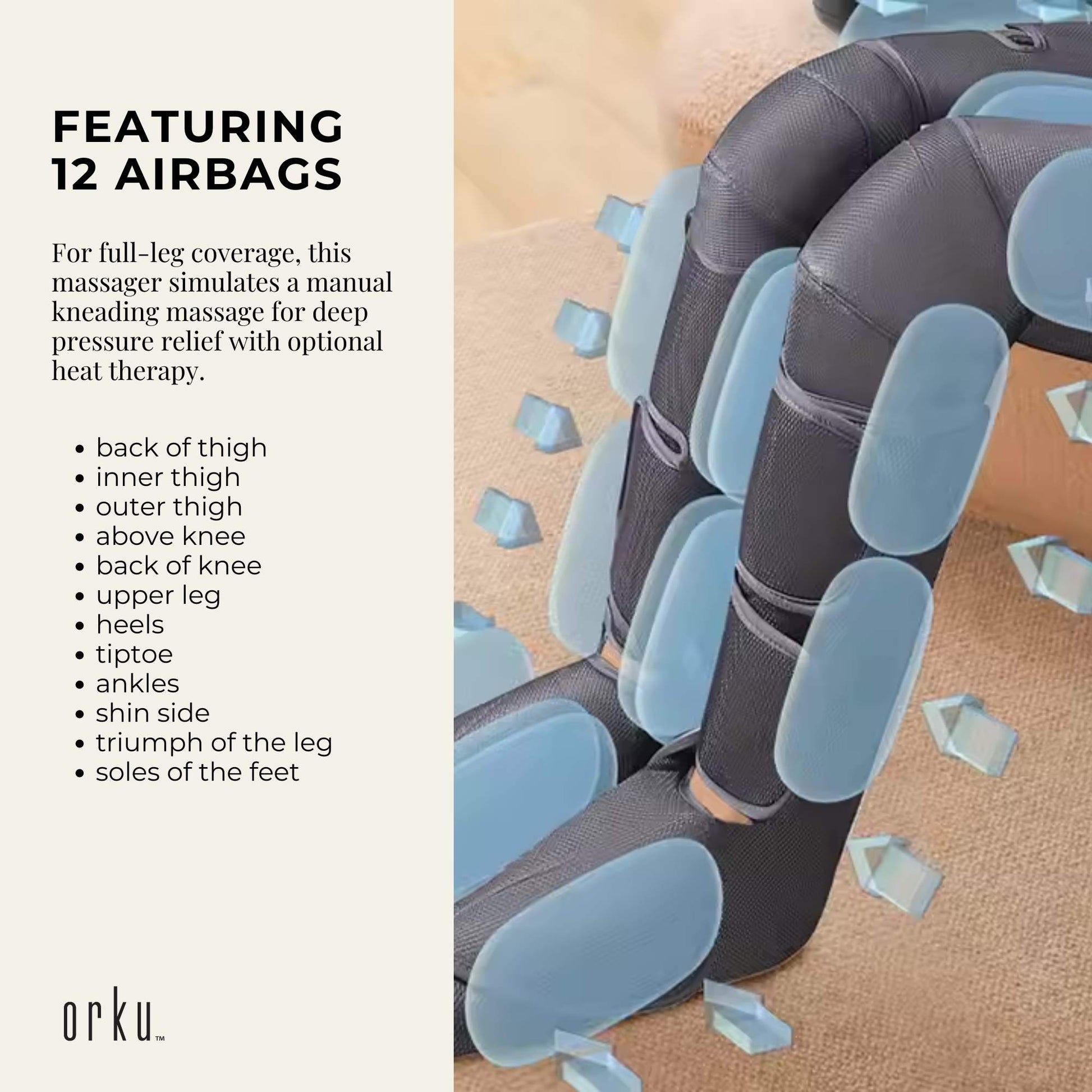 Orku Air Compression Leg Knee Foot Massager with Heat – Relaxation and Recovery