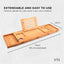 Orku Bamboo Bath Tray Caddy Adjustable - Spa Book Wine + Accessories Holder