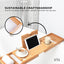 Orku Bamboo Bath Tray Caddy Adjustable - Spa Book Wine + Accessories Holder