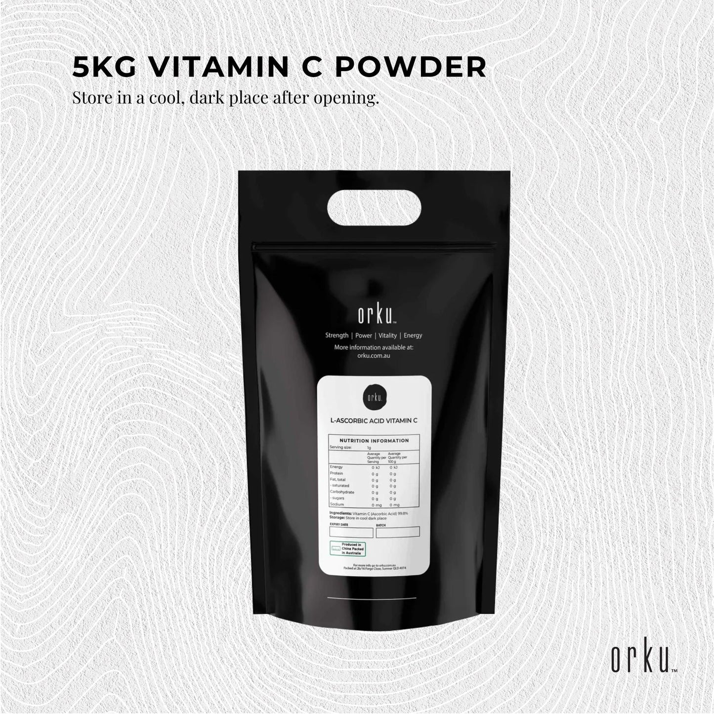 Orku Bulk 10Kg Vitamin C Powder Pure L-Ascorbic Acid - USP Grade Non-GMO