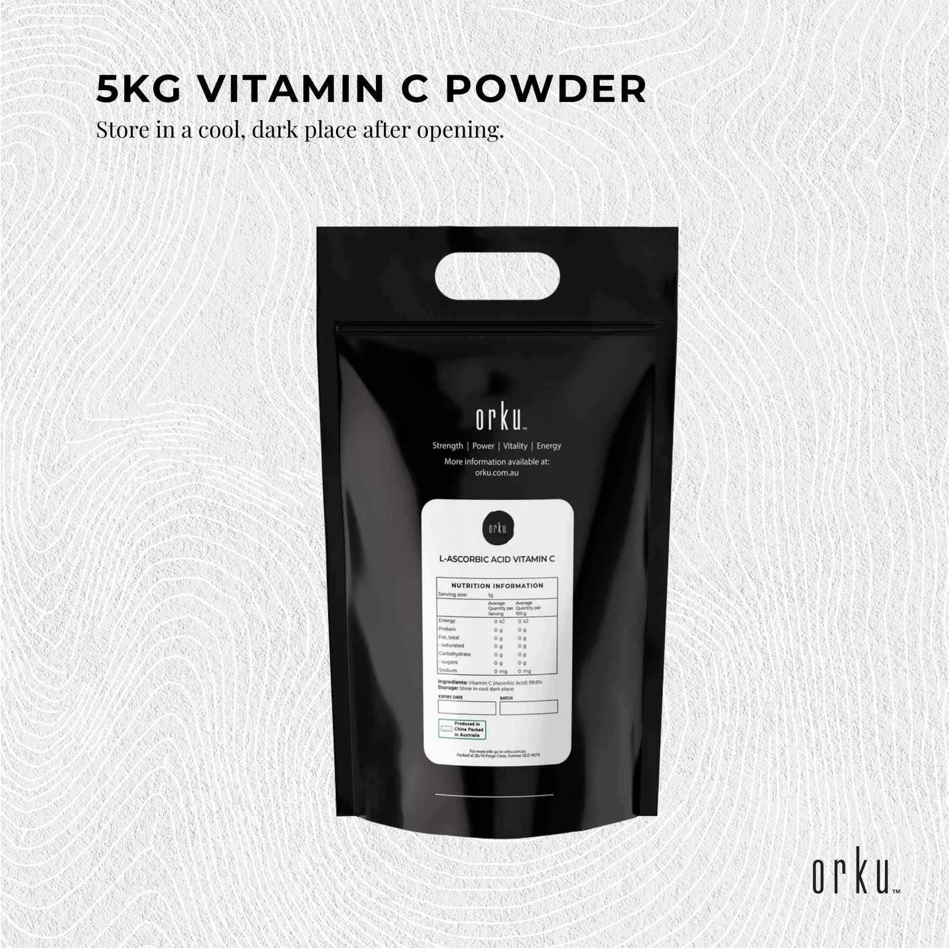 Orku Bulk 10Kg Vitamin C Powder Pure L-Ascorbic Acid - USP Grade Non-GMO