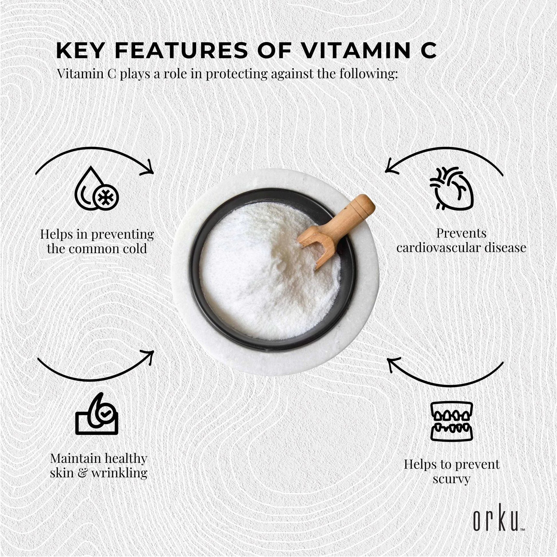 Orku Bulk 10Kg Vitamin C Powder Pure L-Ascorbic Acid - USP Grade Non-GMO