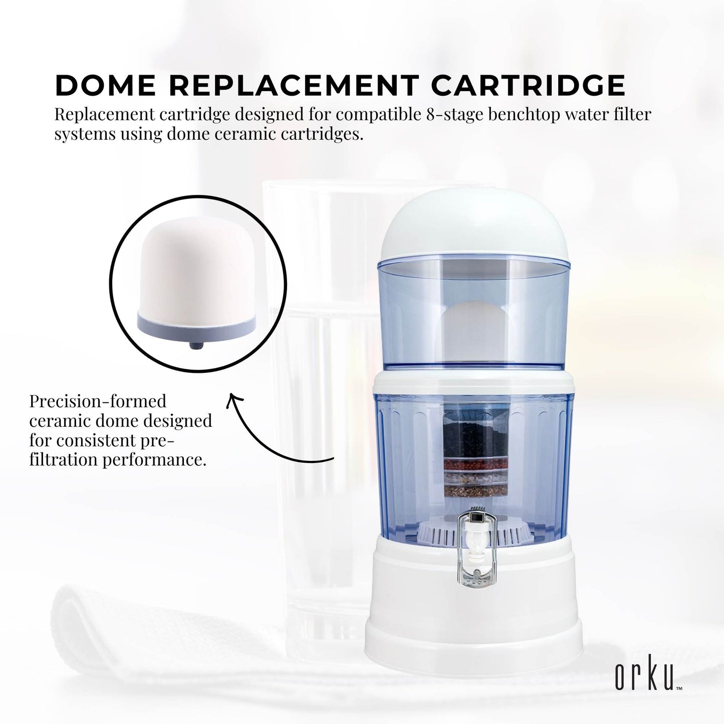 Orku Ceramic Dome Filter Cartridge Replacement for 8-Stage Benchtop Systems Bulk