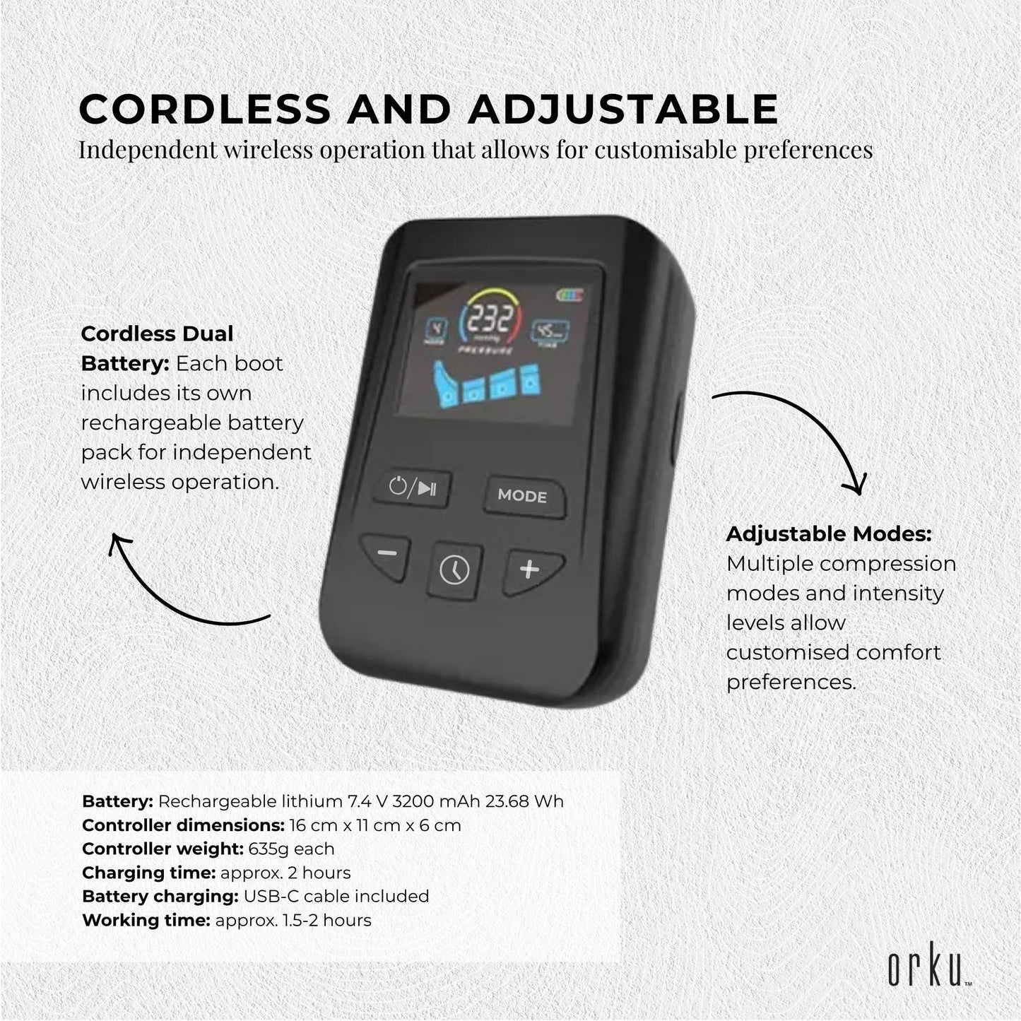 Orku Cordless Full Leg Air Compression Massager Boots - Rechargeable Large