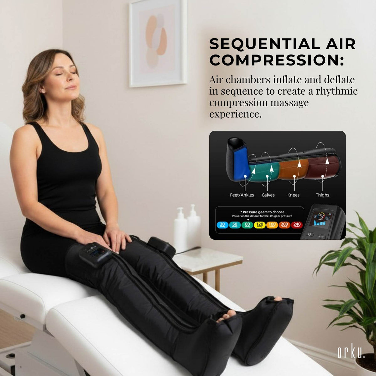 Orku Cordless Full Leg Air Compression Massager Boots - Rechargeable Large