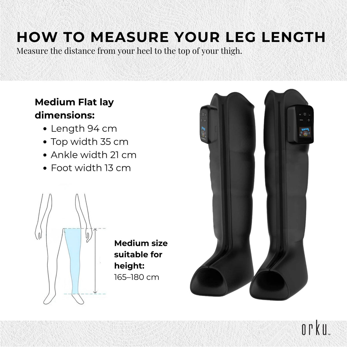 Orku Cordless Full Leg Air Compression Massager Boots - Rechargeable Medium