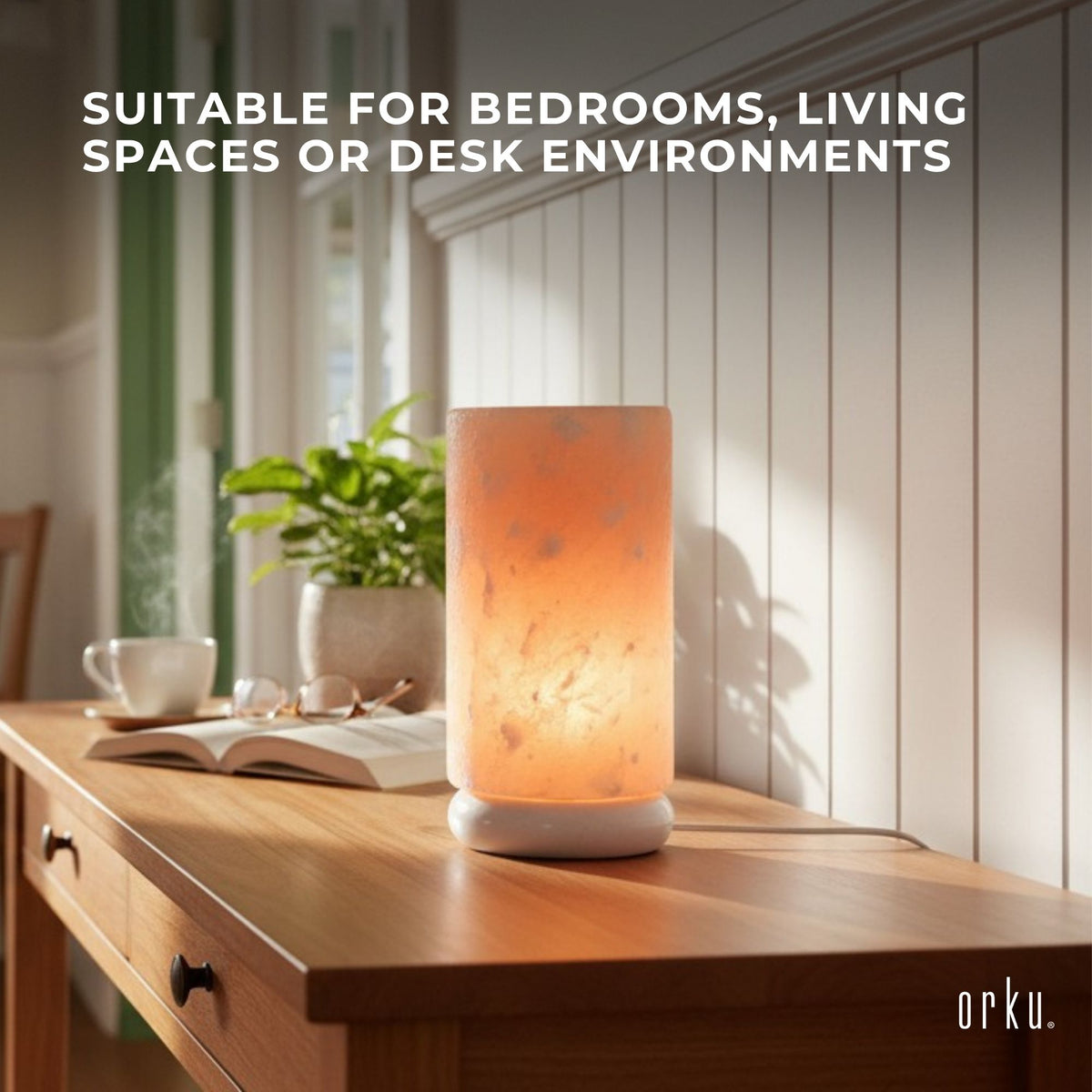 Orku Cylinder Shape Himalayan Pink Salt Lamp - Hand Carved Tube Night Light