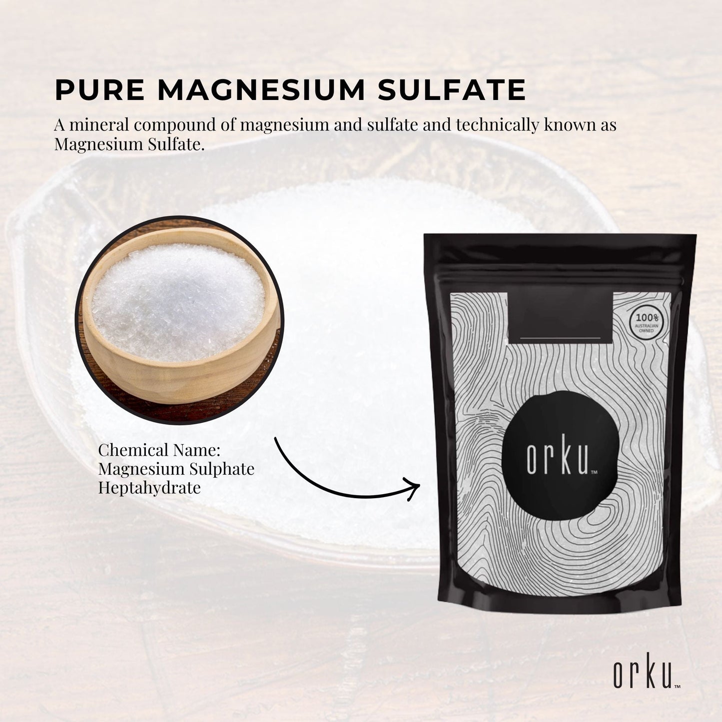 Orku Epsom Salt Magnesium Sulphate - Natural Bath Salts Skin Foot Body Care