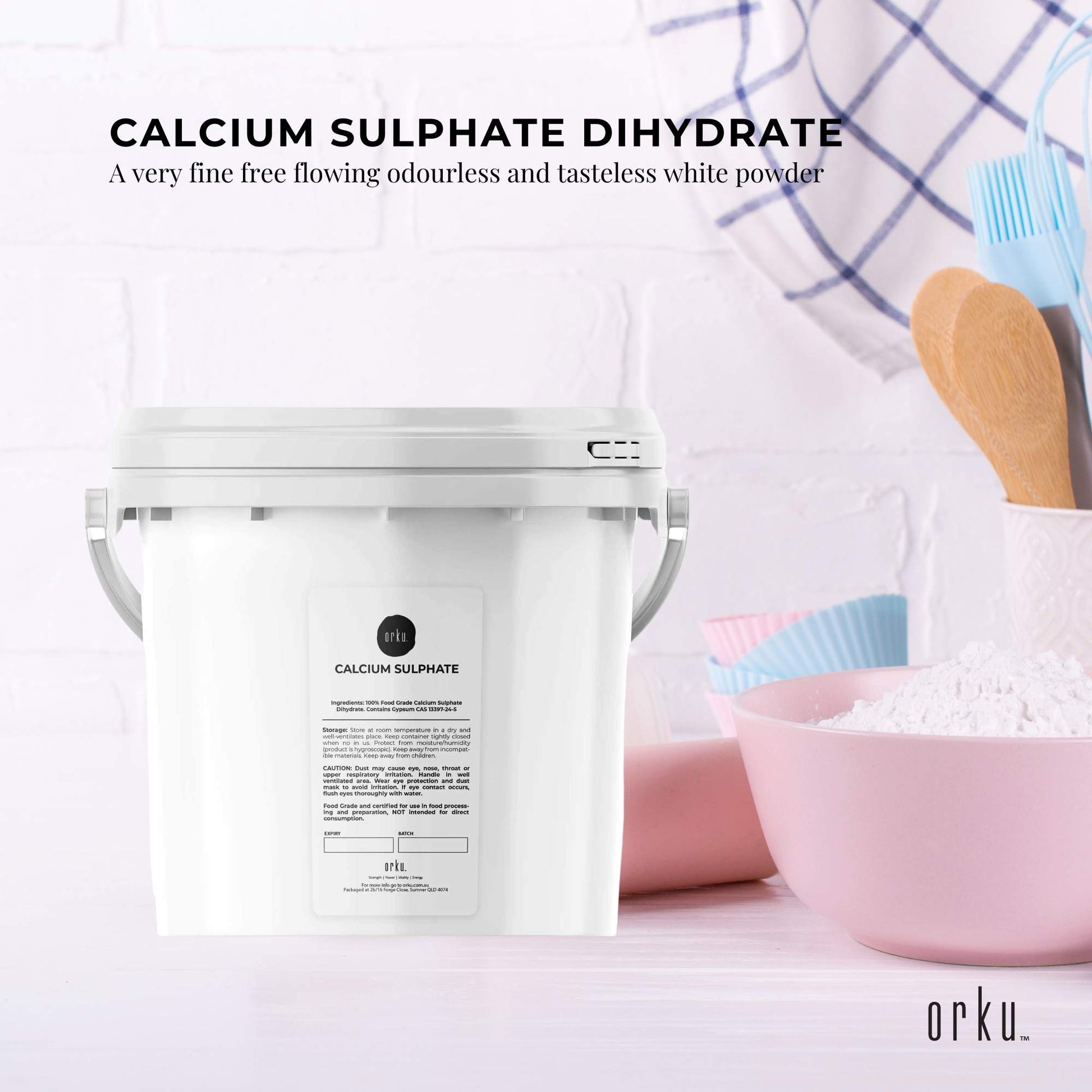 Orku Fine Calcium Sulphate Gypsum Powder Bucket - Dihydrate Food Grade FCC E516