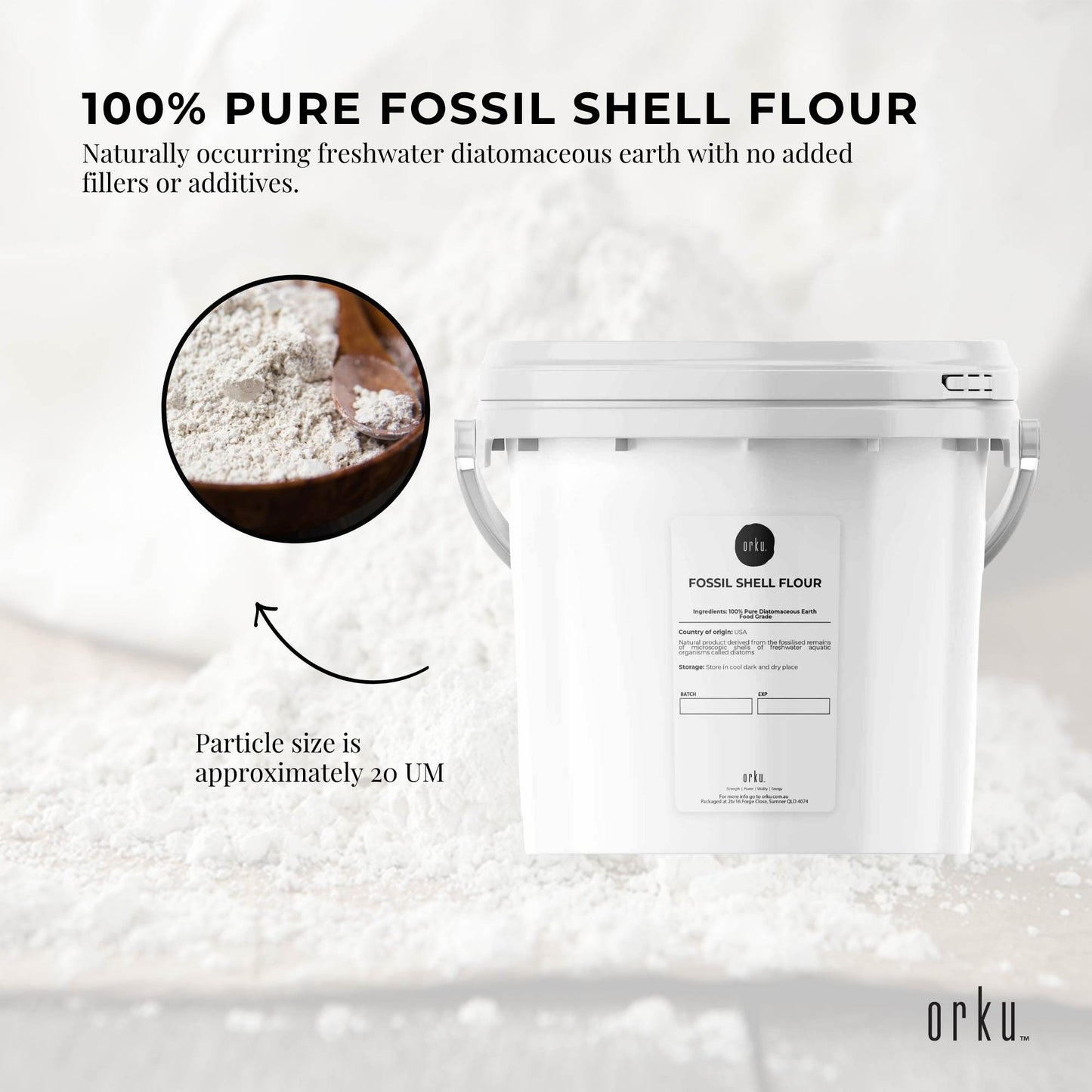Orku Fine Diatomaceous Earth Tubs - Food Grade Fossil Shell Flour Powder