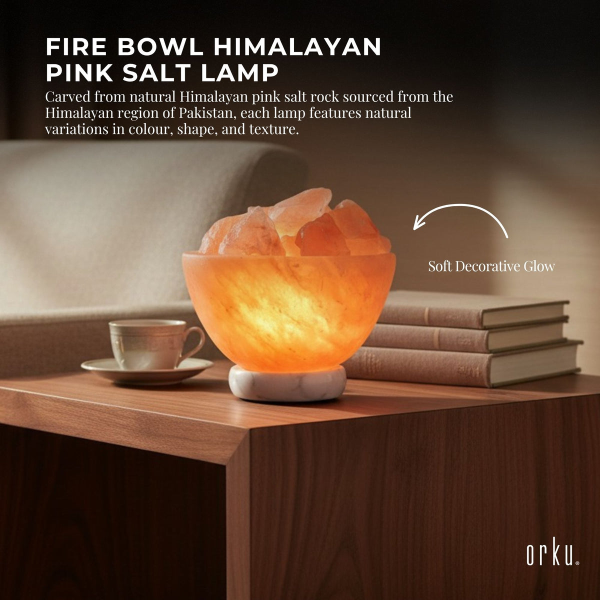 Orku Fire Bowl Himalayan Pink Salt Lamp - Hand Carved Rocks Night Light
