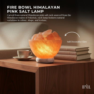 Orku Fire Bowl Himalayan Pink Salt Lamp - Hand Carved Rocks Night Light