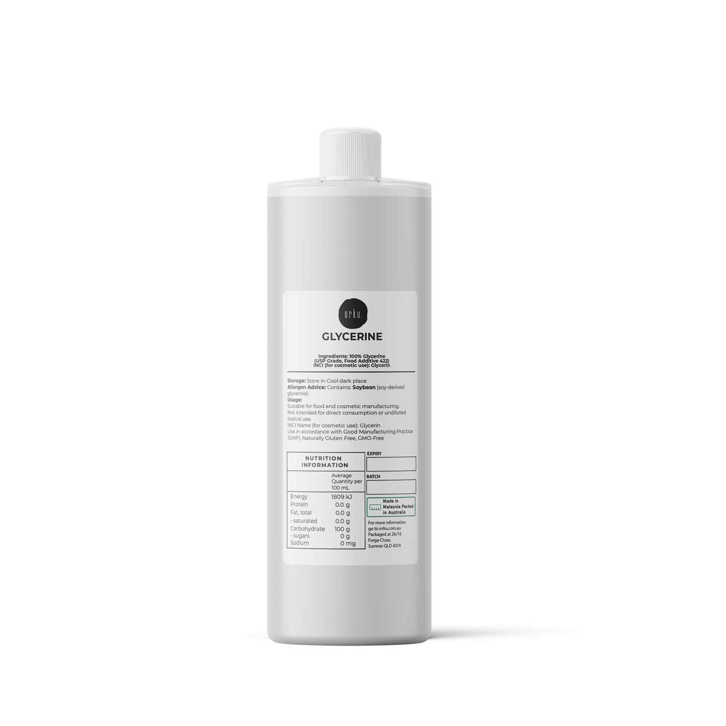 Orku Glycerine 99.9% Pure USP Food + Cosmetic Grade – Vegetable Glycerol