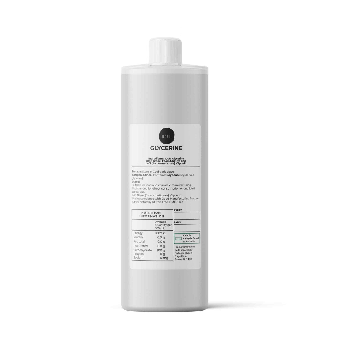 Orku Glycerine 99.9% Pure USP Food + Cosmetic Grade – Vegetable Glycerol