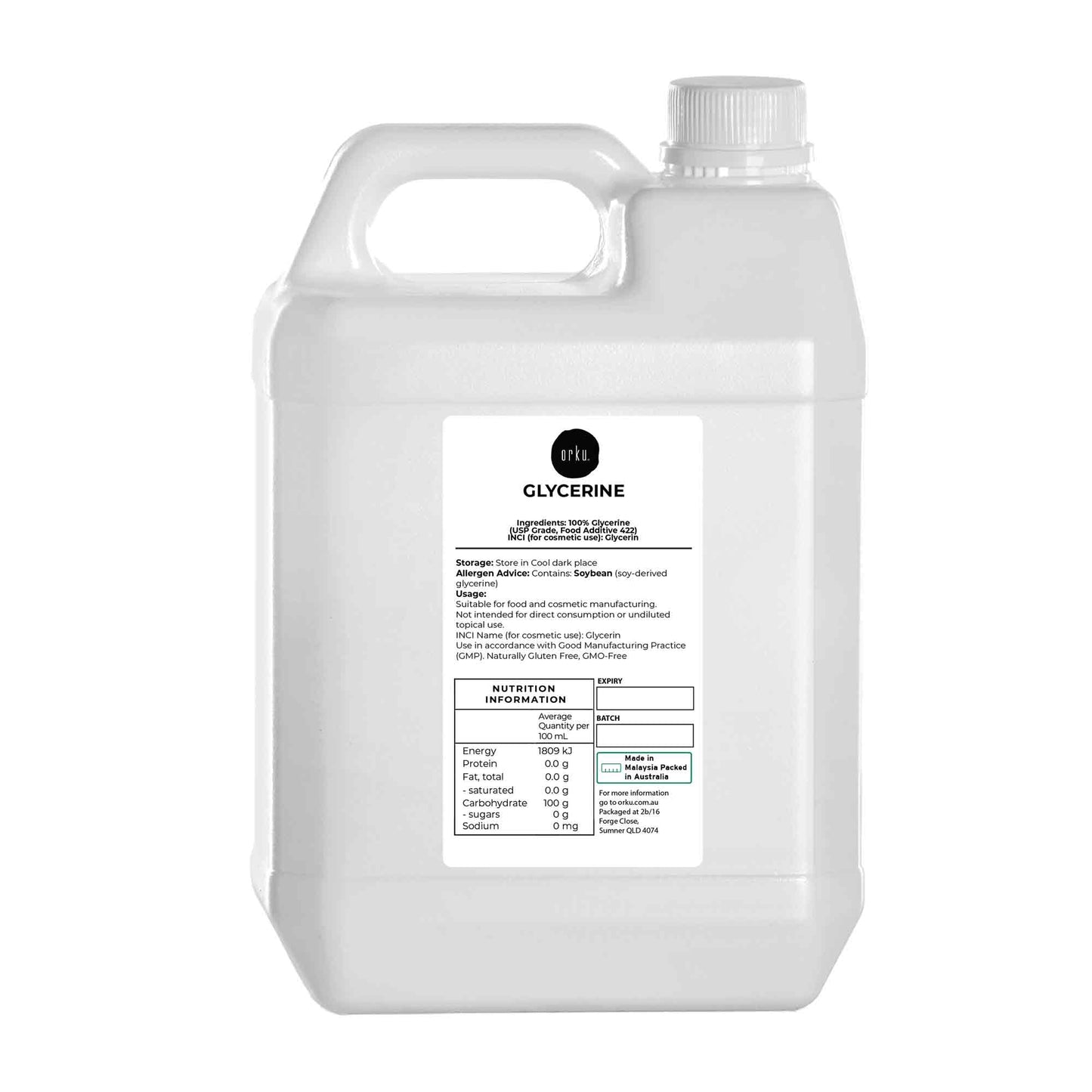 Orku Glycerine 99.9% Pure USP Food + Cosmetic Grade – Vegetable Glycerol