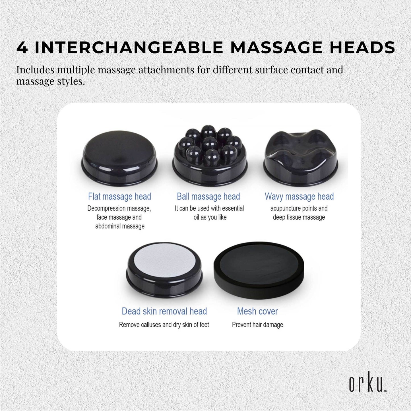 Orku Handheld Body Massager 4 Heads Adjustable Speed 28W Red