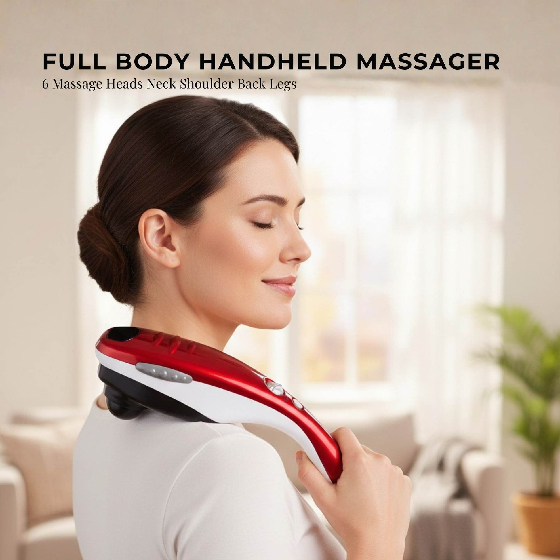 Orku Handheld Body Massager 6 Heads Adjustable Speed Neck Back Legs Red