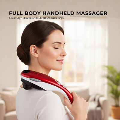 Orku Handheld Body Massager 6 Heads Adjustable Speed Neck Back Legs Red