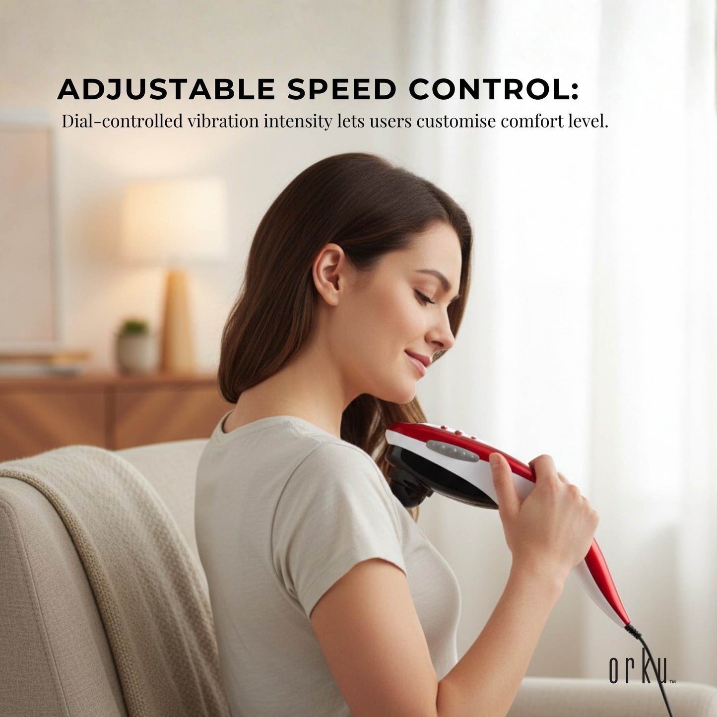 Orku Handheld Body Massager 6 Heads Adjustable Speed Neck Shoulder Back Legs Red