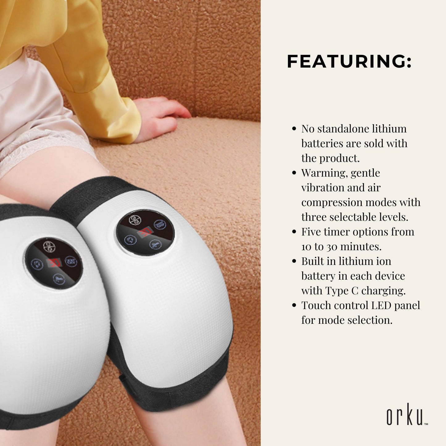 Orku Heated Knee Massager - Rechargeable Air Compression and Vibration Wrap