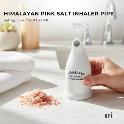 Orku Himalayan Pink Salt Inhaler Pipe Ceramic and 125g Coarse Crystal Rock Salt Bulk