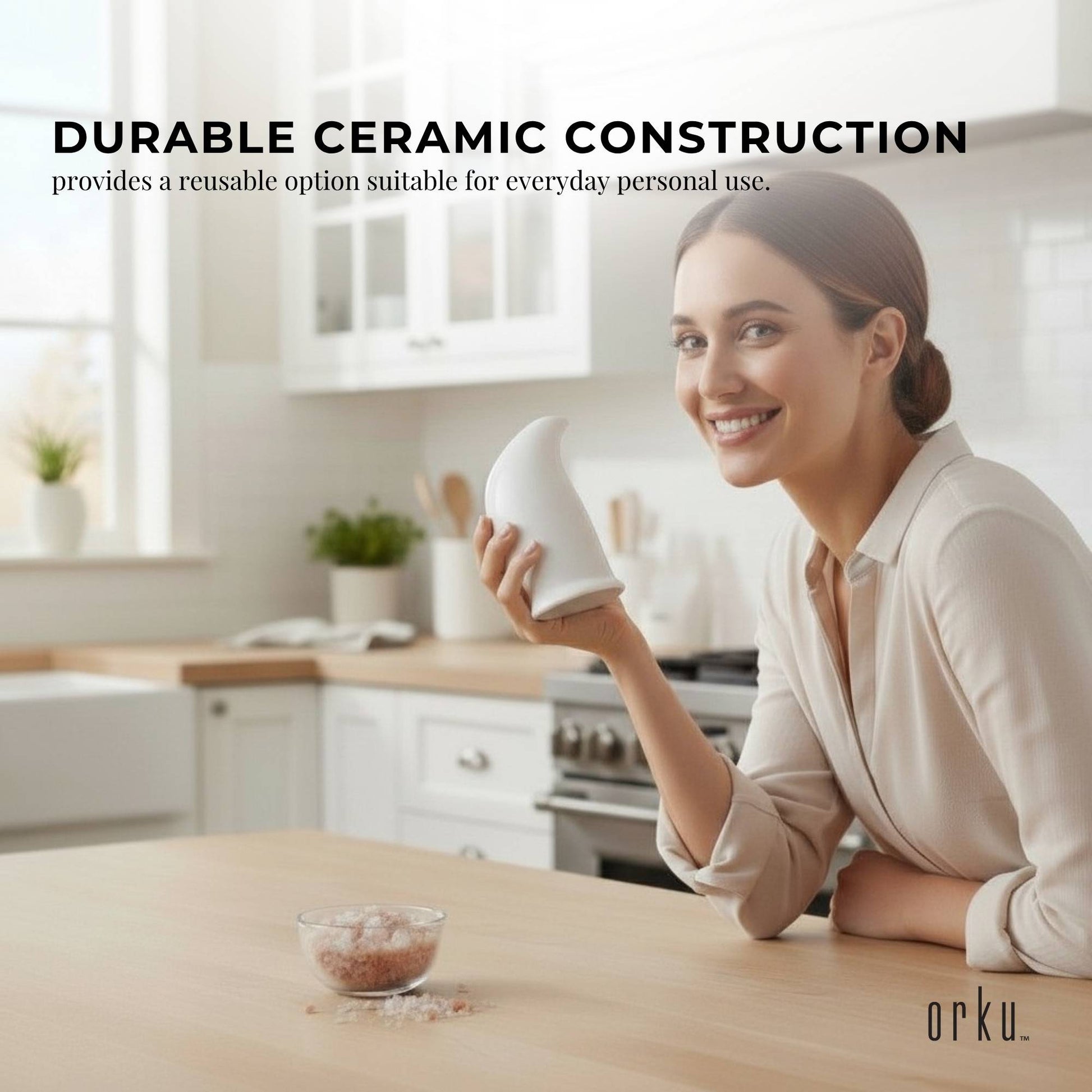 Orku Himalayan Pink Salt Inhaler Pipe Ceramic and 125g Coarse Crystal Rock Salt Bulk