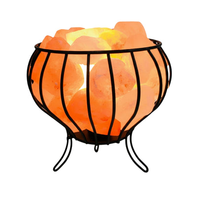 Orku Himalayan Pink Salt Lamp + Iron Bowl Basket - Hand Carved Night Light