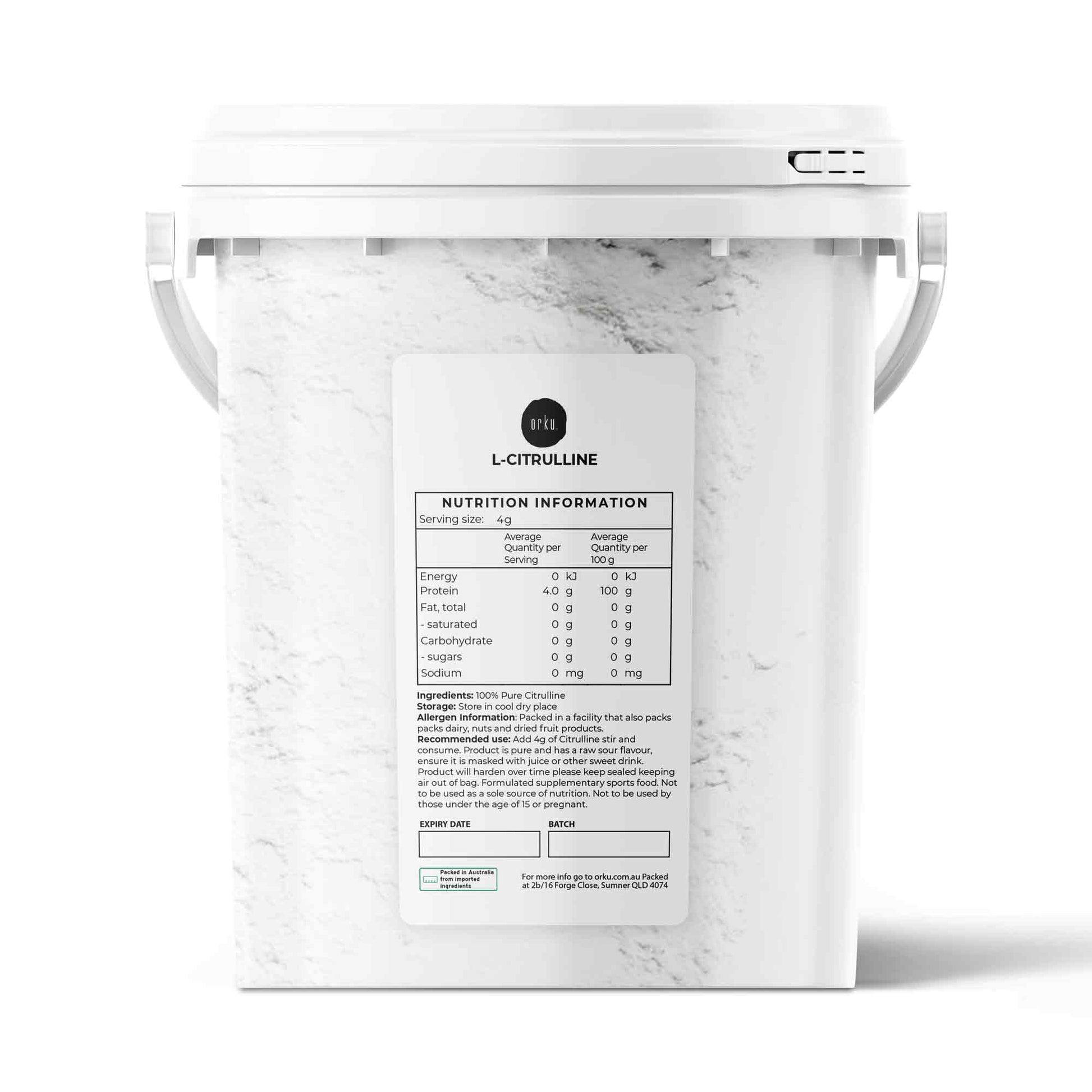 Orku L-Citrulline Powder Buckets - 100 % Pure Food Grade Amino Acid