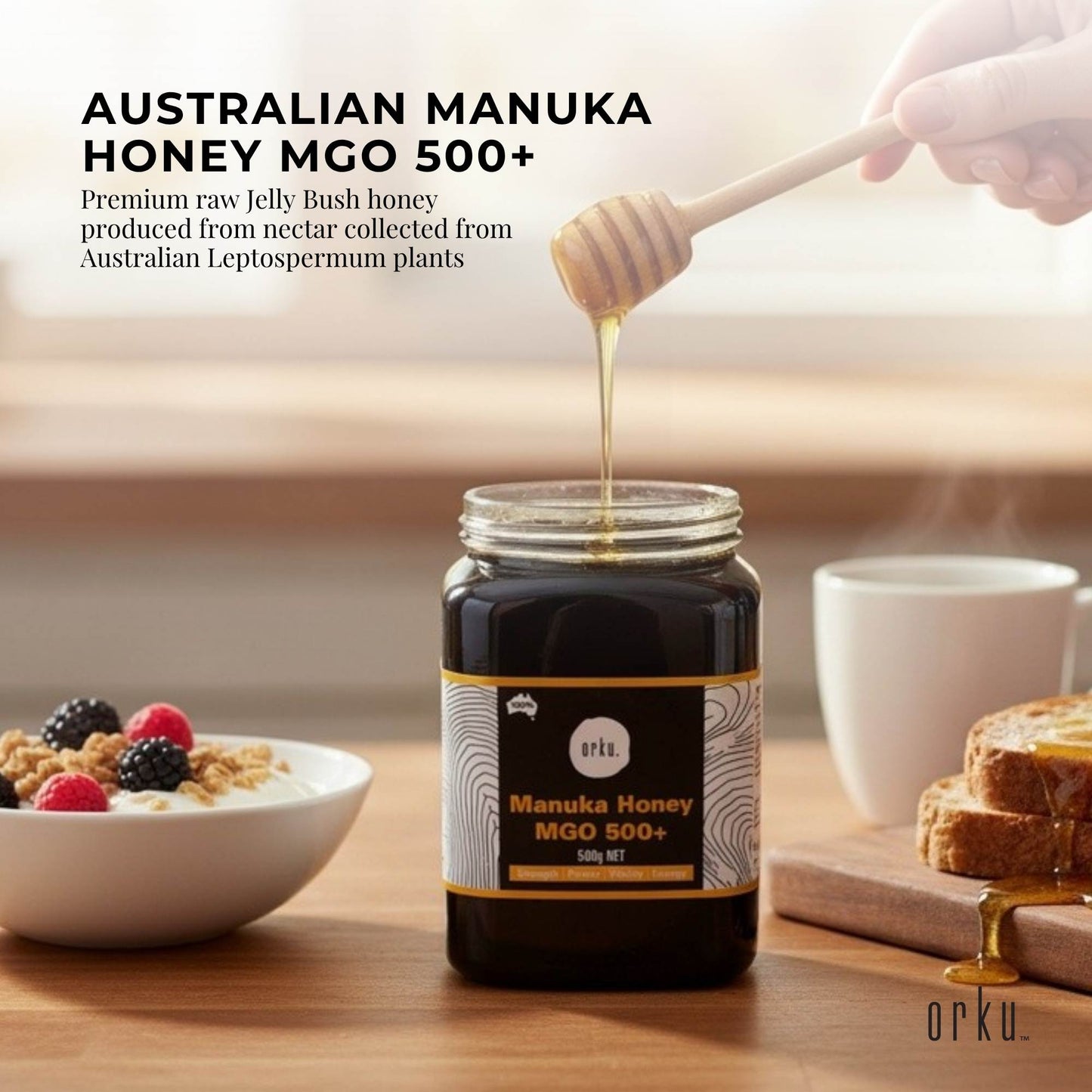 Orku MGO 500+ Australian Manuka Honey 500g - Raw Jelly Bush Honey