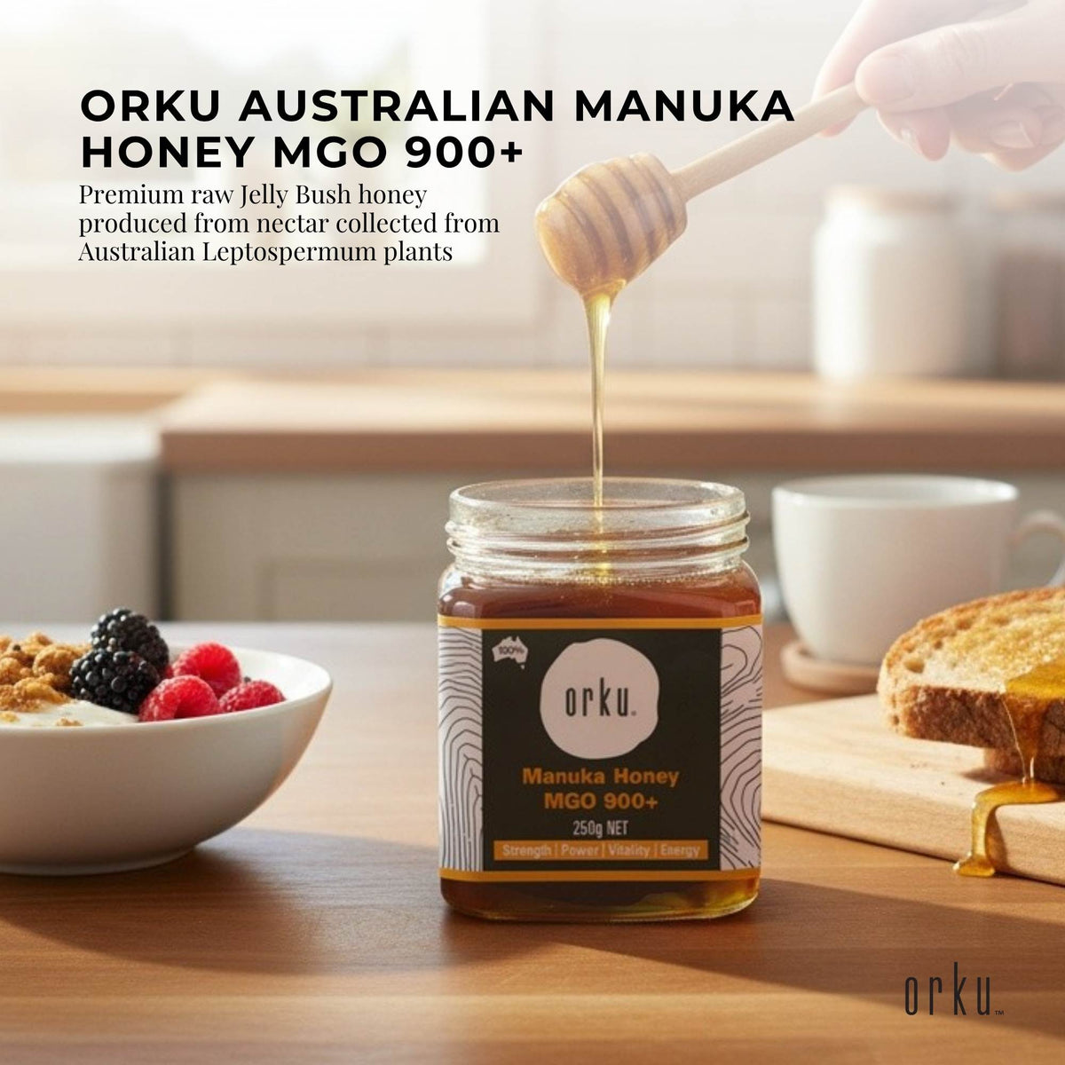 Orku MGO 900+ Australian Manuka Honey 250g - Raw Jelly Bush Honey