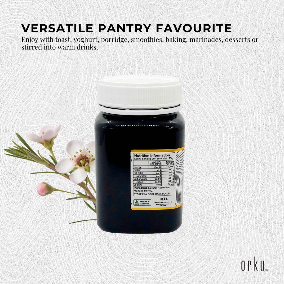 Orku MGO 900+ Australian Manuka Honey 500g - Raw Jelly Bush Honey
