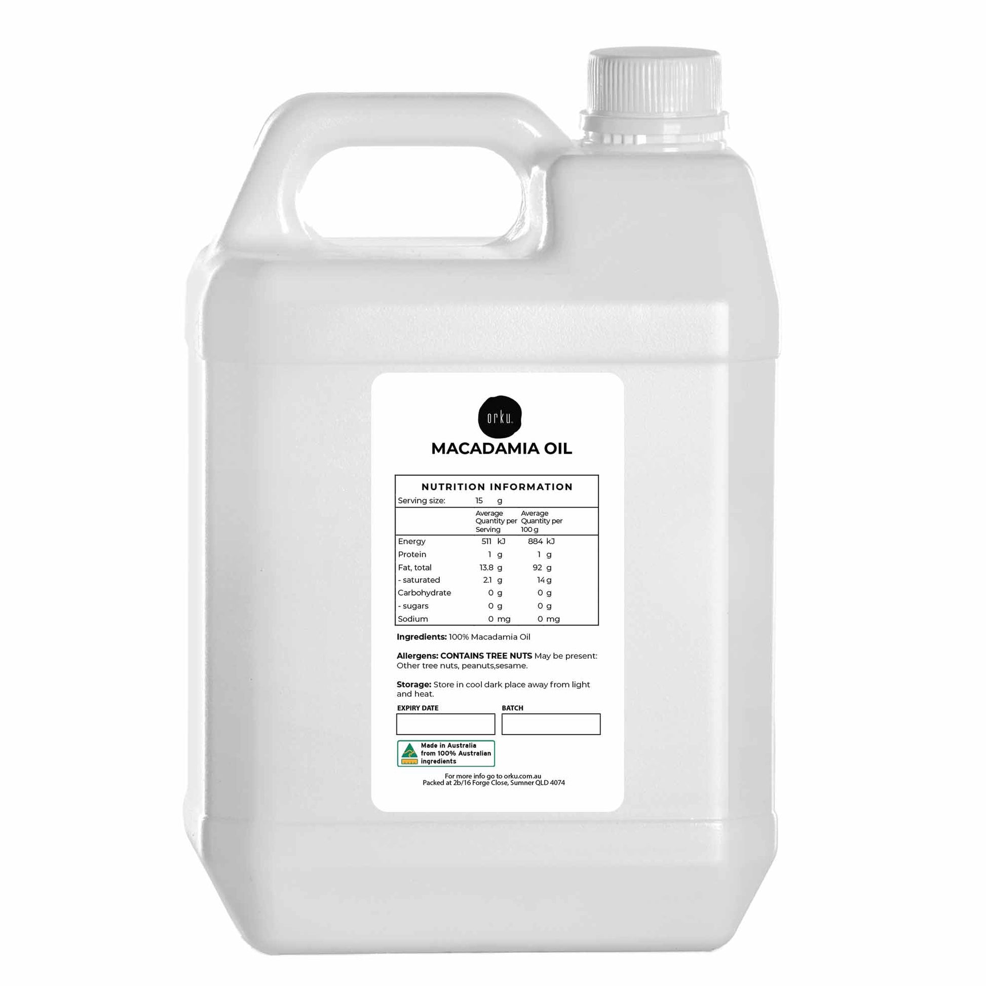 Orku Macadamia Nut Oil - Natural Cold Pressed Food Grade Pure Cooking Oils Bulk