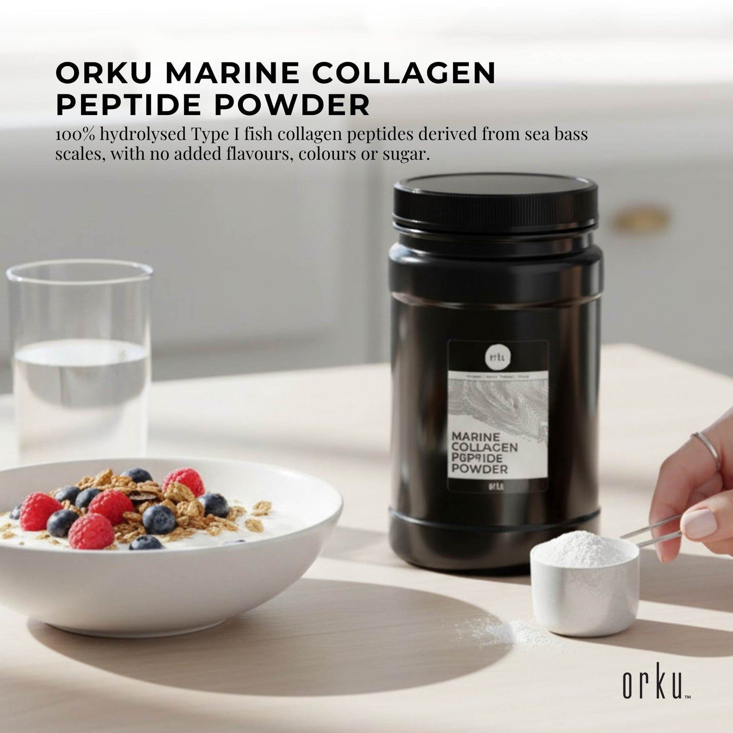 Orku 600g Marine Collagen Peptide Powder - Jar - Type I Hydrolysed Protein