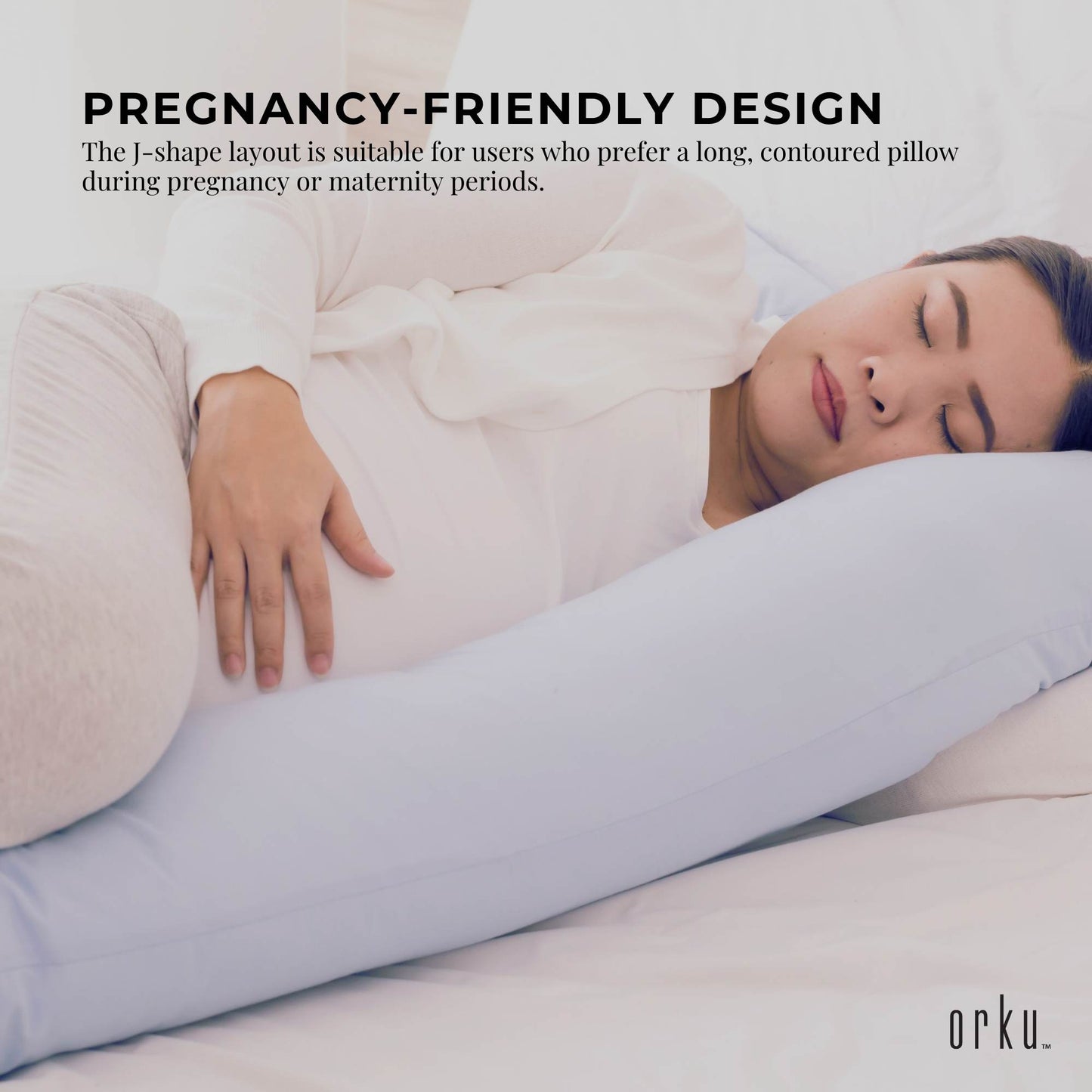 Orku Maternity Pregnancy Pillow - J-Shape Full Length for Side Sleepers Grey